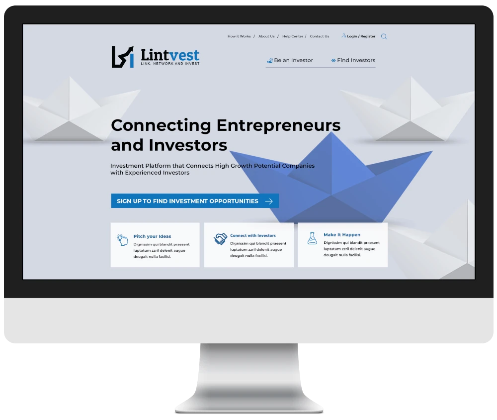 Screenshot of the Lintvest — Platform Connecting Investors and Entrepreneurs.
