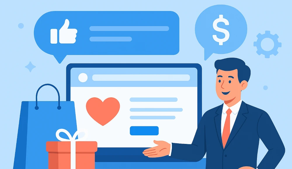 A shopping cart icon with a heart symbol, representing customer loyalty in eCommerce.