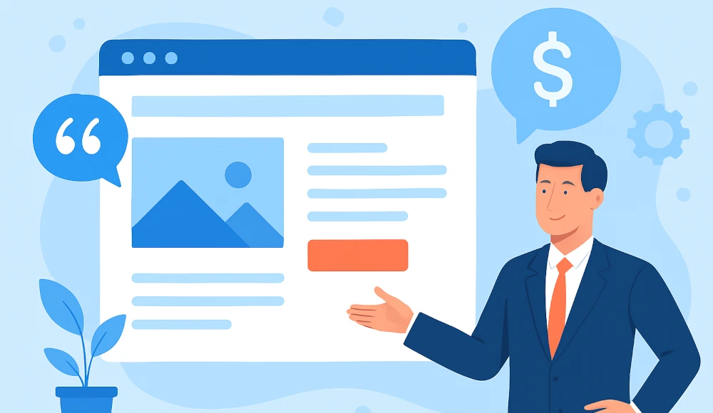 A diagram showing a website converting visitors into customers, representing a digital salesperson.